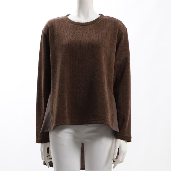 織り柄異素材切り替えバックテールカットソー