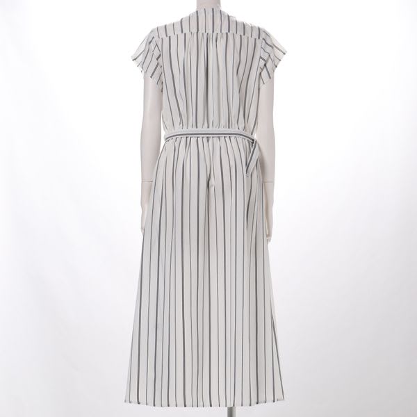 ストライプ透け感ロングシャツワンピース