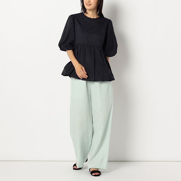 ウエスト切り替えふんわりスリーブブラウス