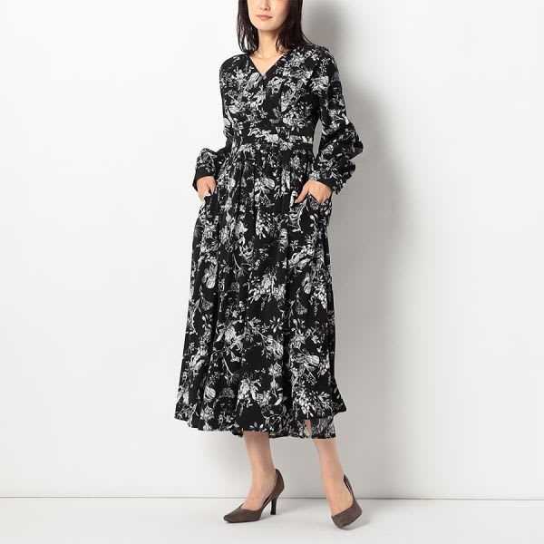 花柄カシュクールデザインワンピース