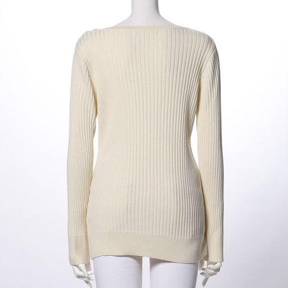 ラウンドネックリブニットプルオーバー