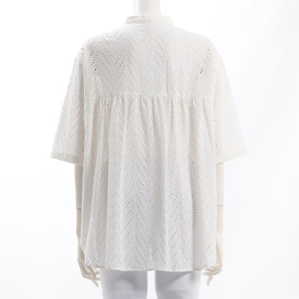 リーフ刺繍コットンレースブラウス