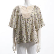 ボタニカル柄オープンフロントネックブラウス