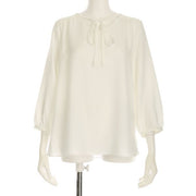 フロント細リボンボウタイブラウス