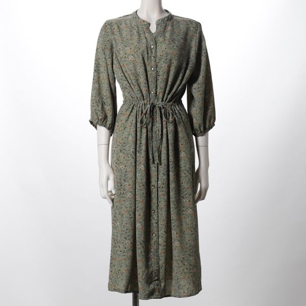 小花柄スタンドVネックワンピース