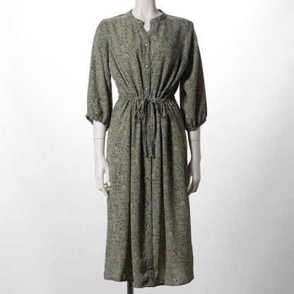 小花柄スタンドVネックワンピース