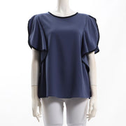 パイピングデザインラッフルスリーブブラウス