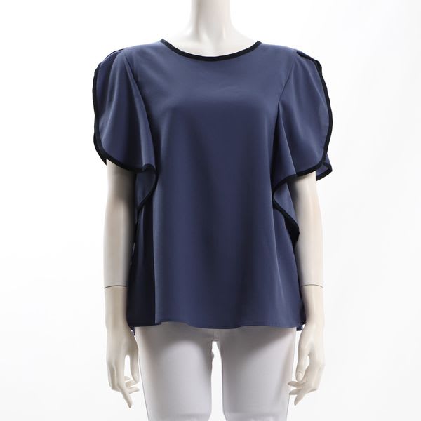 パイピングデザインラッフルスリーブブラウス