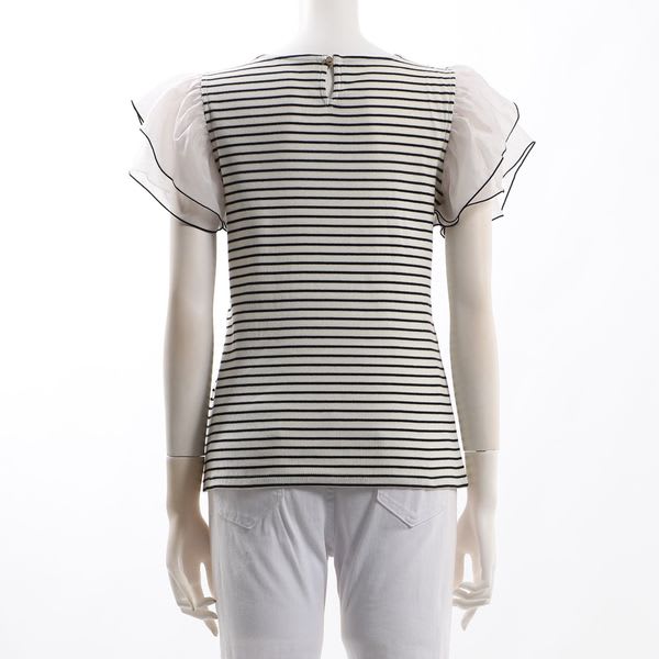 ボリューム切り替えボーダー柄カットソー