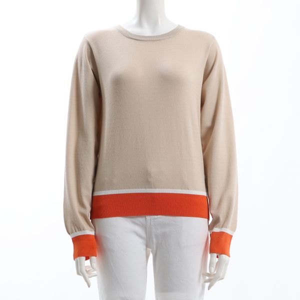 バイカラーデザインクルーネックニット