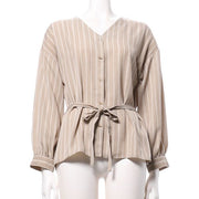 ポリツイルストライププリントウエストリボンシャツ