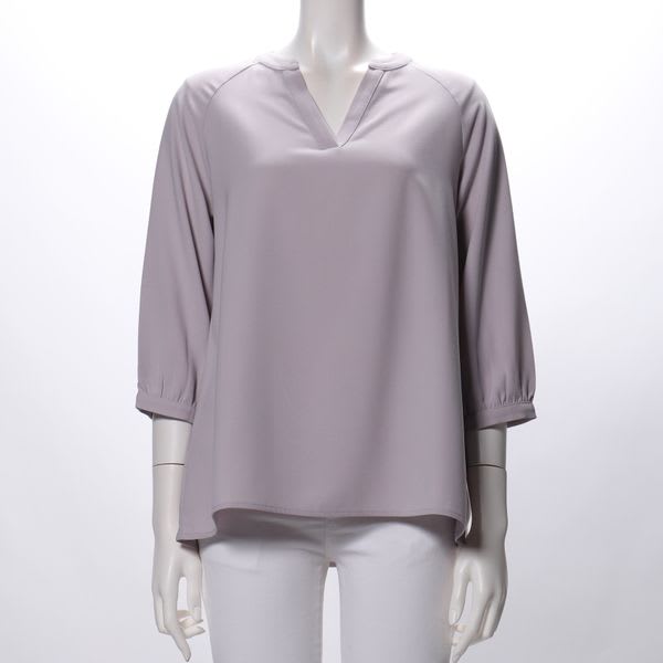 ラグランスリーブオープンフロントネックブラウス