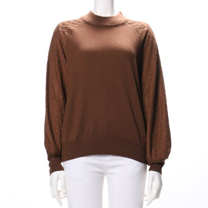 アームレース異素材ミックスハイネックニット