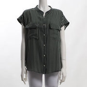 アウトポケットストライプ柄ブラウス