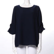 袖リボンラウンドネックブラウス