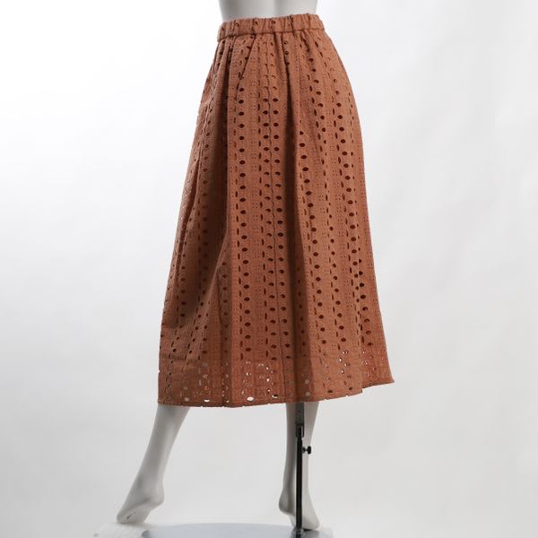 刺繍レースウエスト総ゴムスカート