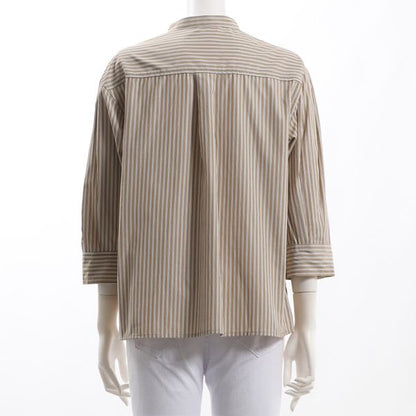 ストライプ柄スタンドカラ―シャツ