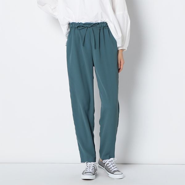 リボン付きドロストデザインテーパードパンツ