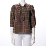 クラシカルチェックプリントボウタイブラウス