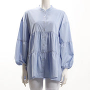 バンドカラーティアードフレアブラウス