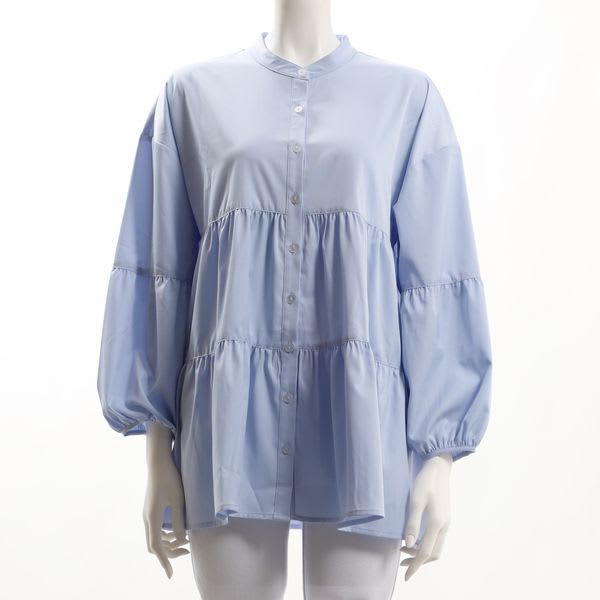 バンドカラーティアードフレアブラウス