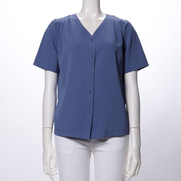 肩タックバーボタンブラウス