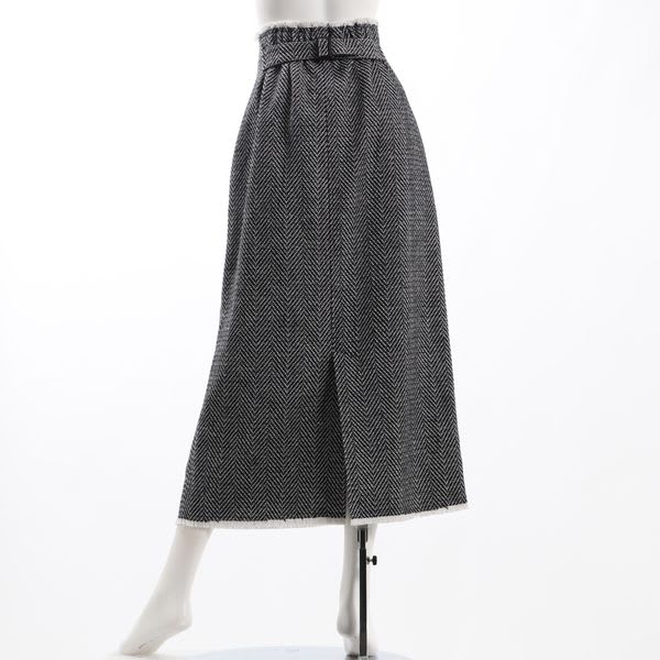 大振りヘリンボーン柄フリンジスカート