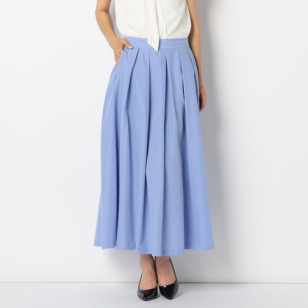 【ストレッチ】タックデザインフレアスカート