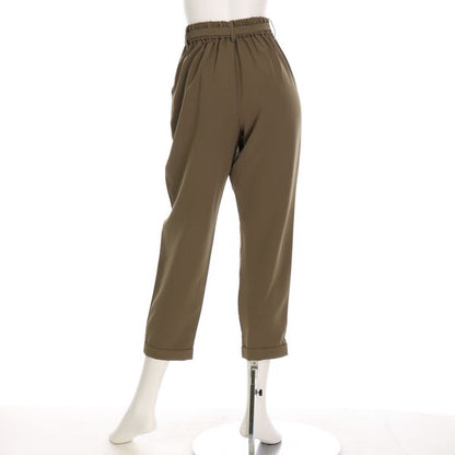細ベルト付きダブル裾テーパードパンツ