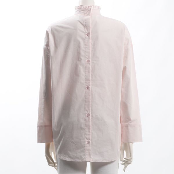 フリルネックコットンブラウス