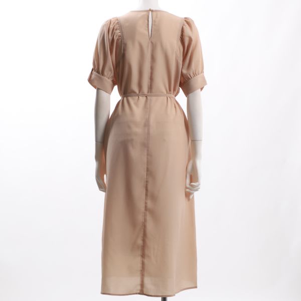 パフスリーブウエストリボン付きワンピース