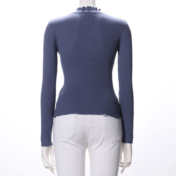 フリルネックリブニット