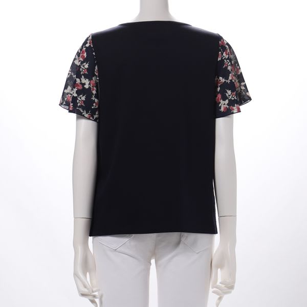 フロントタック花柄異素材切り替えブラウス