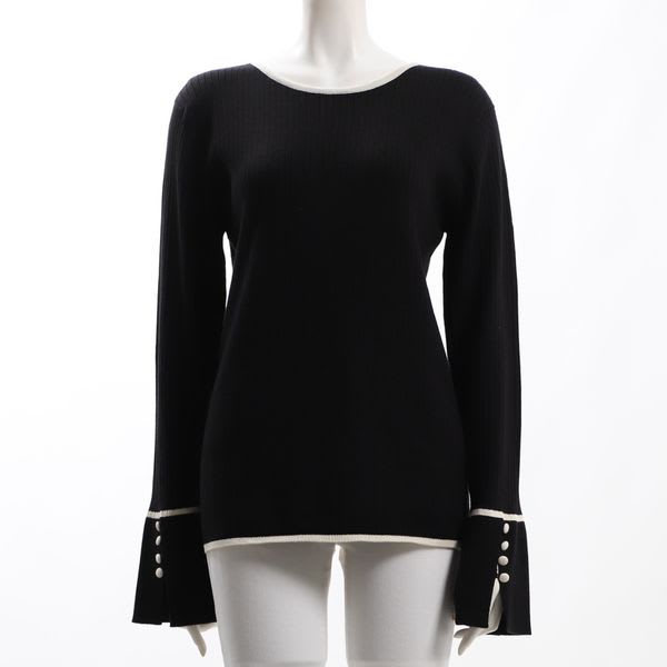 パイピングデザイン袖スリットニット