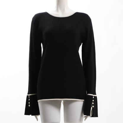 パイピングデザイン袖スリットニット