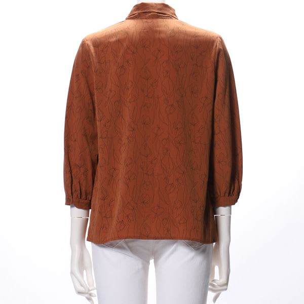 手描きアートフラワープリントボウタイブラウス