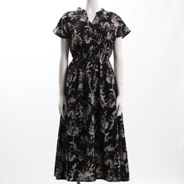 総柄オープンフロントネックワンピース