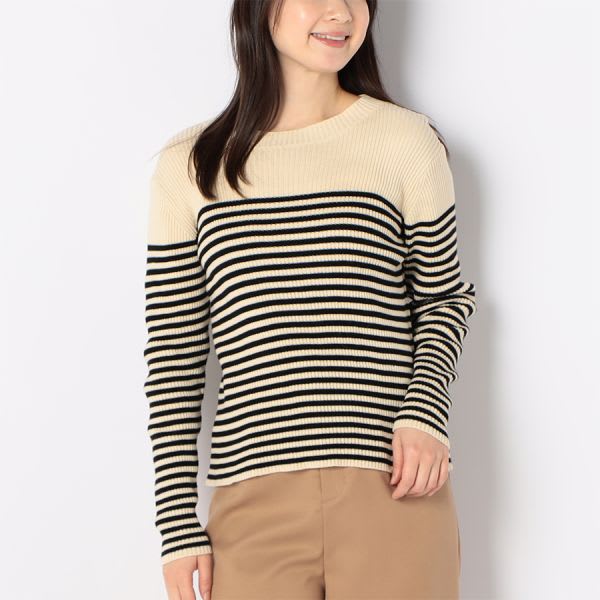 シンプルクルーネックリブニット