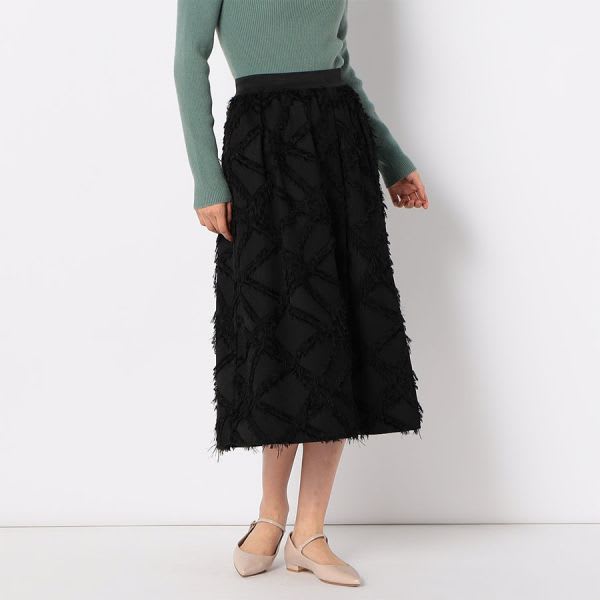 フリンジジャガードタックフレアスカート