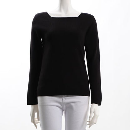 バイカラースクエアネックリブニット