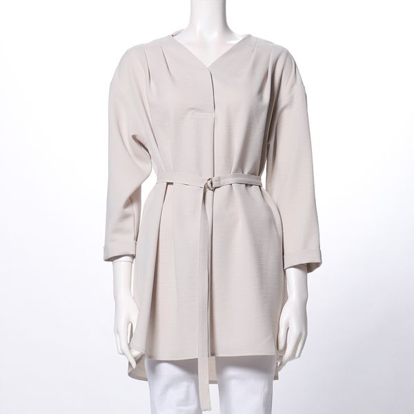 肩タック付きDカンベルトVネックブラウス