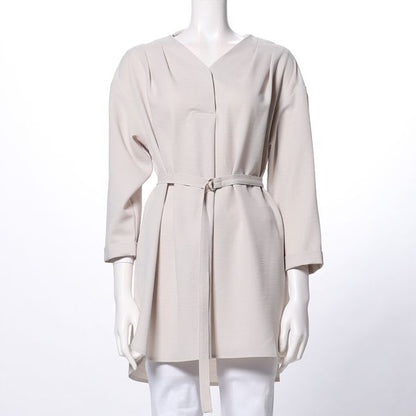 肩タック付きDカンベルトVネックブラウス