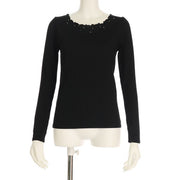 フラワーモチーフリブカットソー