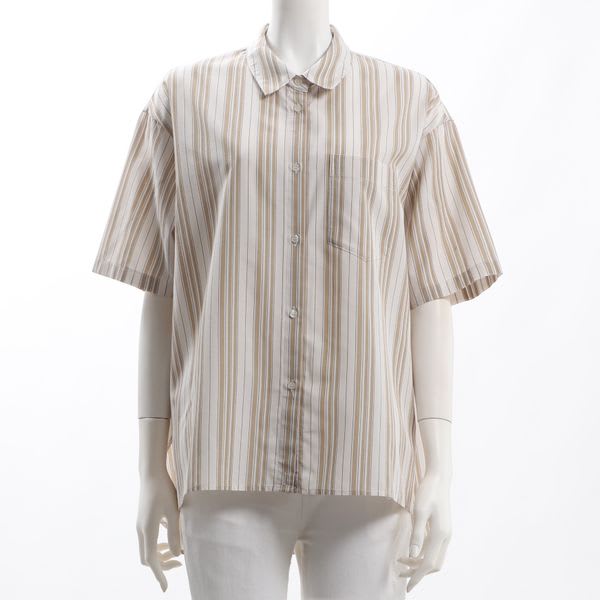 裾前後差ストライプ柄シャツ