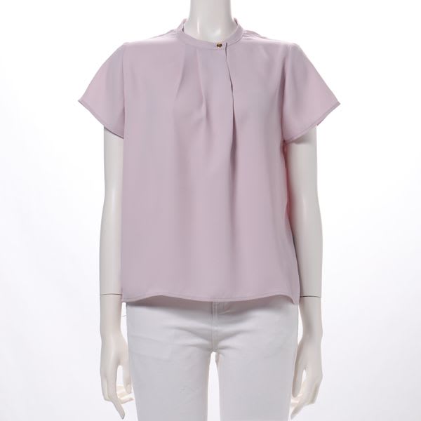 金ボタンスタンドネックブラウス