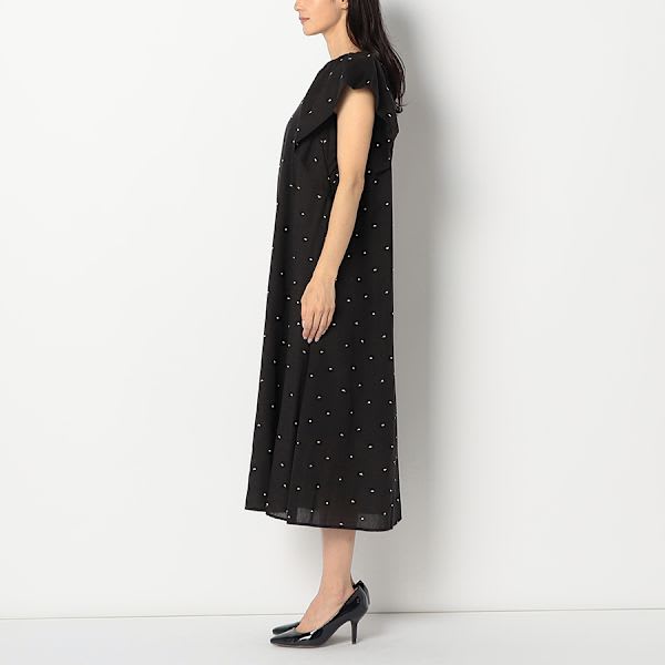 刺繍ドットAラインフレアワンピース