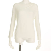 Vネックリブニット