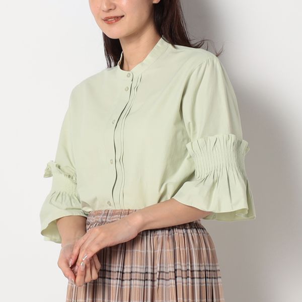 袖デザインピンタックコットンブラウス