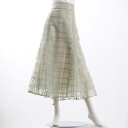 シアーチェック編み上げデザインフレアスカート