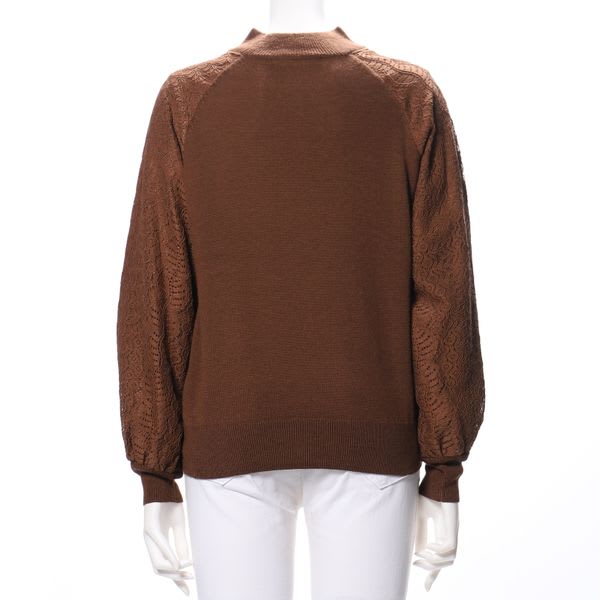 アームレース異素材ミックスハイネックニット